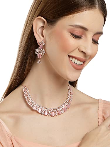 Karatcart Rose gold Plated American Diamond Necklace Set for Women