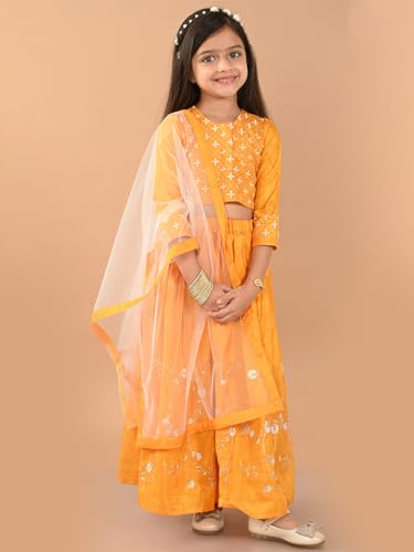 LILPICKS Embroidered Flared Lehenga Choli Set with Dupatta for Girls (Yellow) (4-5Y)