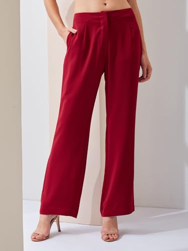 Latin Quarters Women Solid Red Full Sleeves V-Neck High Rise Casual Co-ord Set (in, Alpha, M, Regular)