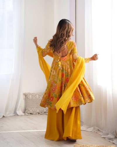Leeli Peeri Designer Women's Roman Silk Printed Flared Kurta Palazzo And Dupatta Set