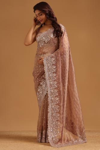 Soch Womens Peach Tissue Embellished Saree With Sequins
