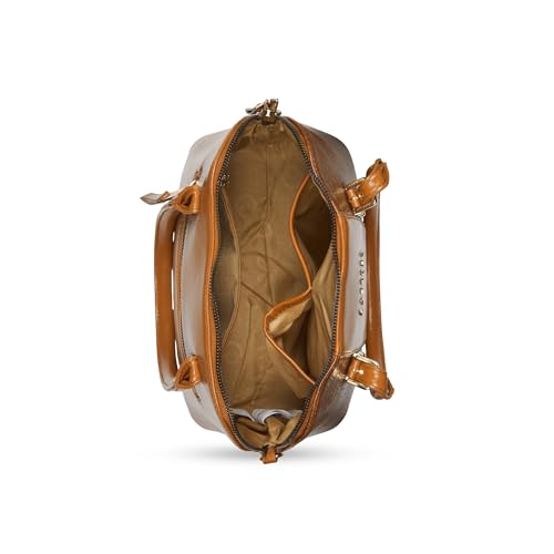 Caprese Macie Medium Satchel for Women | Textured Faux Leather Handbag with Adjustable & Detachable Strap | Stylish Shoulder Bag with Zipper Closure | Perfect Office, Travel & Everyday (Tan)