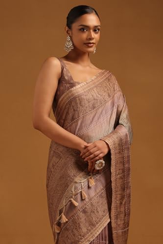 Soch Womens Purple Tussar Ethnic Motifs Saree With Thread Work