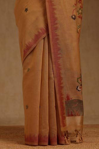 Soch Womens Beige Chanderi Floral Woven Design Saree