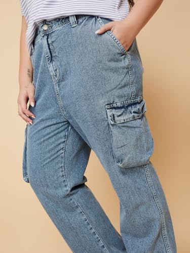 Max Women Washed Cargo Jeans (Blue_40)