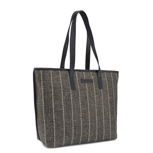 Caprese Evana Tote Medium Brown Poly Canvas Striped