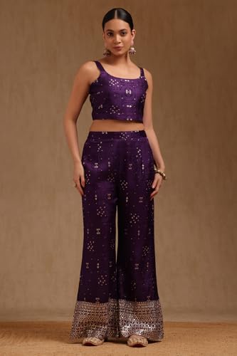 Soch Womens Purple Brocade Ethnic Motifs Co-Ord Set With Sequins