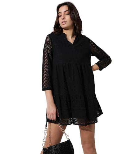 ONLY Women's Cotton Blend A-Line Mini Dress (15335810-Jet Black_Jet