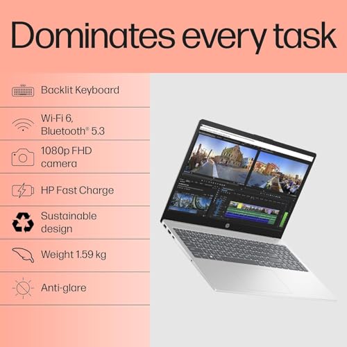 HP Professional 15 (2026), Intel (i5 14th Gen) Core 5 120U - (8 GB DDR5/512 GB SSD/Intel Iris Xe Graphics/Windows 11 Pro) Business Laptop/15.6" FHD/Backlit + Fingerprint/Silver/Copilot/1.5kg/MSO 2024
