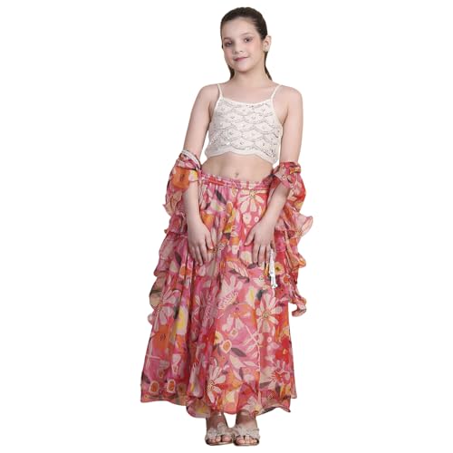 Biba Girl's Polyester Lehenga Set (KWFLOD6199SS25OWHT_Off White_4-5 Year)