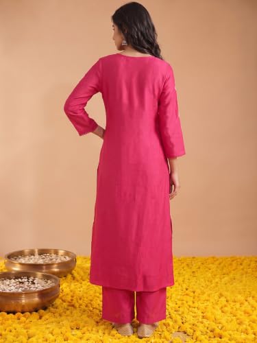 Varanga women's pink mul chanderi kurta set with chiffon dupatta