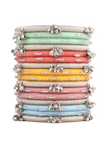 Taasha Craft Pastel-Toned Bangle Set with Ghungroo, Inspired from Kashmiri Bangles Soft, Elegant, and Perfect for Everyday (Size: 2.4, 16 Bangles)