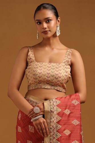 Soch Womens Rust Tussar Geometric Saree