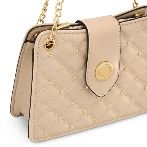 Chic Studded Quilted Sling Bag for Women | Crossbody with Zipper & Magnetic Button Closure, Metallic-Detail Strap & Utility Pocket | Stylish Everyday Shoulder Bag for College & Casual Outings