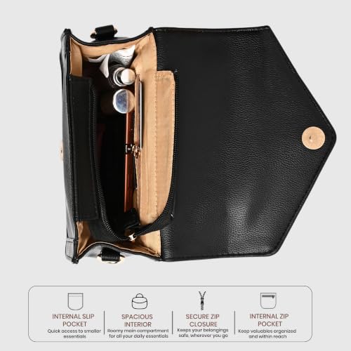 Caprese X Emily in Paris Tiara Small Satchel - Premium Textured Faux Leather Handbag for Women with Multi-Compartment Interior, Adjustable Detachable Strap & Exclusive Chain Flower Charm