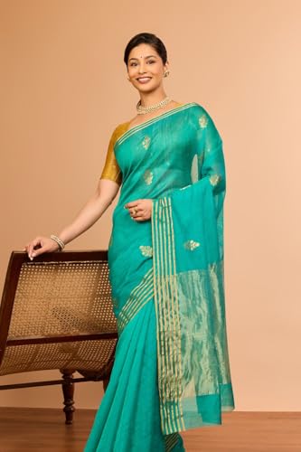Taneira Women Green Silk Cotton Chanderi Woven Saree with Unstitched Blouse Piece (SAPH04AA5585-Green)