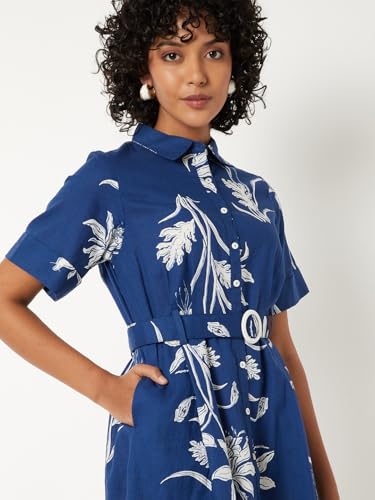 Max Women Floral Print Shirt Dress (Blue_M)