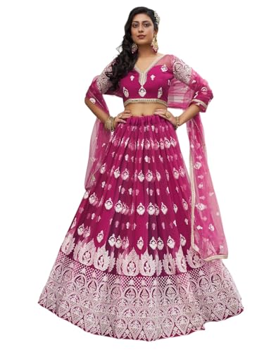 Zeel Clothing Women's Thread Sequins Work Embroidery Net Astonishing Semi-Stitched Lehenga Choli With Dupatta (2134-Pink-Wedding-Women-Lehenga-Choli-Latest; Free Size)