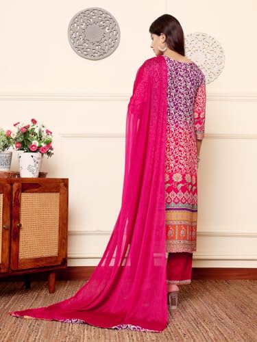 Varanga Women Purple And Pink Thread And Gotta Work Straight Kurta With Trousers And Dupatta