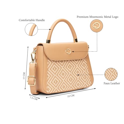 Caprese Wind Small Satchel Bag for Women | Woven Texture Faux Leather Shoulder Bag with Adjustable & Detachable Strap | Dual Zipper & Magnetic Button Closure for Office & Casual Use (Mocha Mousse)