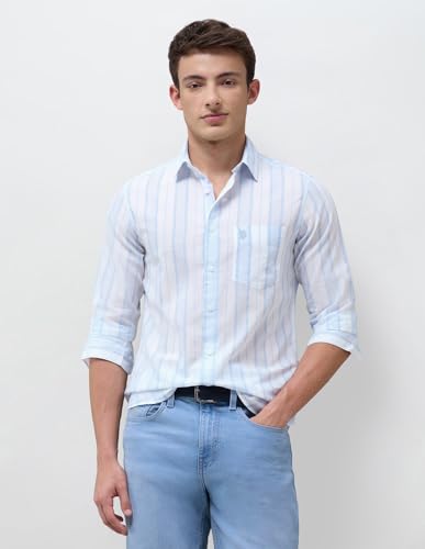 U.S.Polo Association Men's Vertical Striped Regular Fit Shirt (USSHT3378_Blue_44)