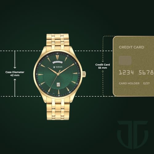 Titan Opulent LII Quartz Analog with Day & Date Green Dial Gold Stainless Steel Strap Watch for Men - NT90127YM03