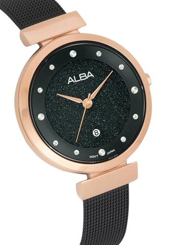 ALBA Stainless Steel Women Analog Wristwatch Ah7Bz8X1, Black Dial, Black Band