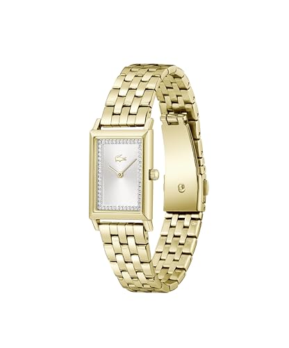 Lacoste Catherine Qtz Basic Slim Silver White Rectangle Dial Women's Watch | Ionic Plated Thin Gold Steel Material | Bracelet Watch - 2001486