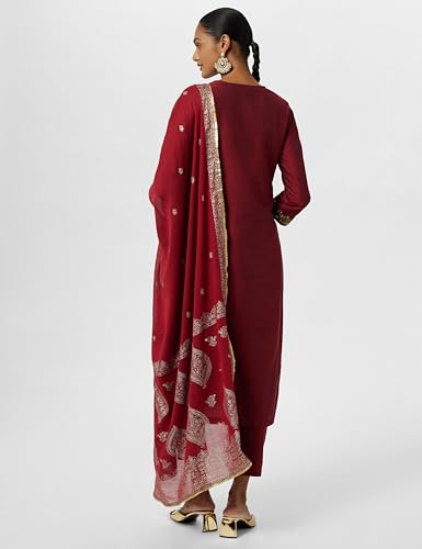 BIBA WOMEN SOLID; EMBROIDRED NARROW SALWAR KURTA DUPATTA(SKD7185_MAROON_42)
