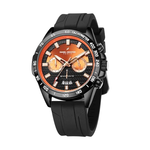 Daniel Hechter Paris Pantheon Collection Pantheon Collection Unique Multifunctional Watch for Men with Textured Round Dial Silicon Strap & Date Indicator-DHM1010 (Orange)