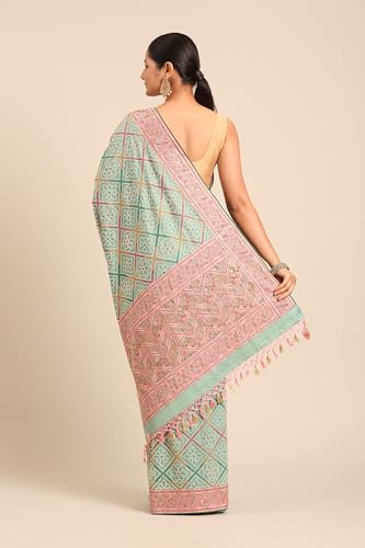 MOHEY Women's Art Silk Thread Work|Stone Work|Zari Saree (Sea Green)