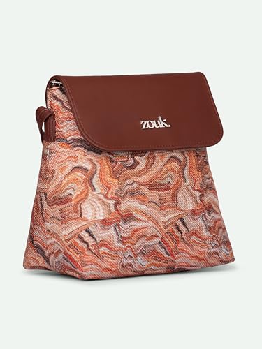 ZOUK Nicobar Coral Abstract Printed Women’s Jute Sling Bag | Handcrafted Vegan Leather Multicolor Flap Shoulder Bag
