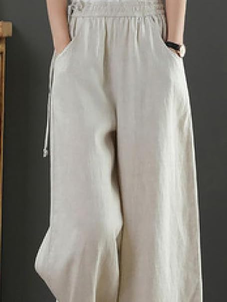 KOTTY Women's Crumble Fabric Chalk White Wide Leg Trousers(White,30)_KOTTYWOMENSPANT801L