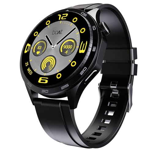 boAt Enigma Radiant Luxury Watch for Man w/1.43"(3.63 cm) AMOLED Display, AOD, Premium Metal Build, Round Dial, 200+Watch Faces, Upto 7 Days Battery Life, Fitness smartwatch for Men (Active Black)