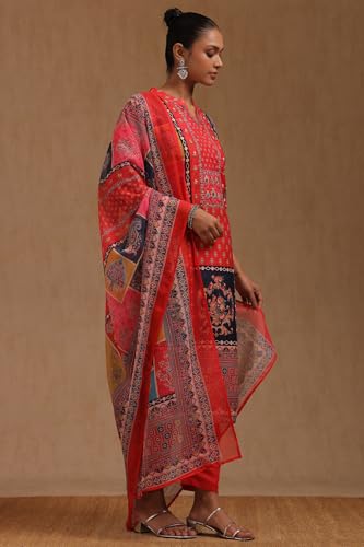 Soch Womens Multicolour Muslin Ethnic Motifs Suit Set With Beads