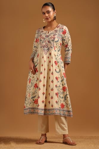 Soch Womens Cream Mul Chanderi Floral Salwar Suit With Hand Embroidery and Sequin Details