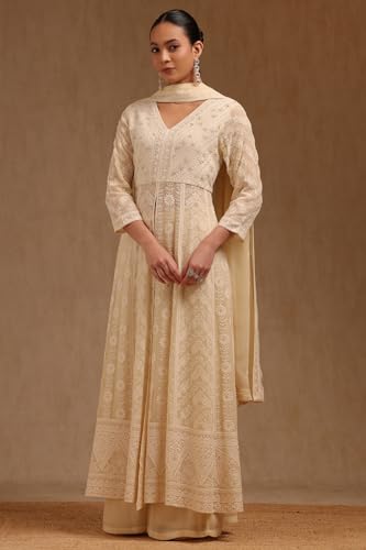 Soch Womens Cream Georgette Embroidered Suit Set With Sequins