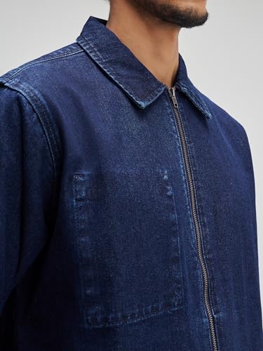 XYXX Men's Cotton Denim Jacket| Long Sleeves| Solid-Regular Fit For Everyday Wear | Midnight Blue