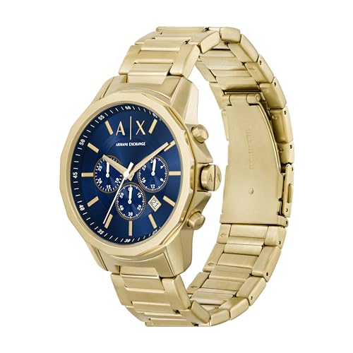 Armani Exchange Stainless Steel Analog Blue Dial Men's Watch-Ax7151Set, Band Color:Gold
