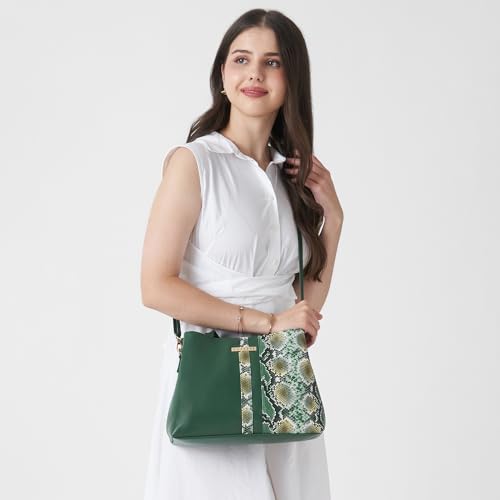 Caprese Molly Medium Satchel Bag for Women with Adjustable & Detachable Strap | Multiple Compartments | Versatile Shoulder, Crossbody & Handheld Bag for Work, Travel, and Everyday Use (Olive Green)