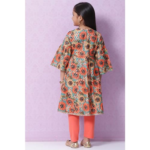 BIBA Girls Cotton Straight Printed Suit Set(KW5062E_9_Green)