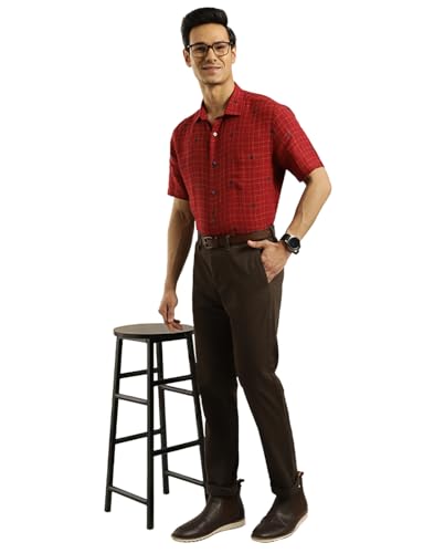Indian Terrain Men's Brown Cotton Slim Fit Casual Trousers