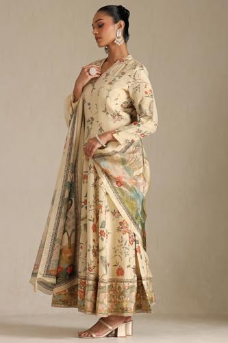 Soch Womens Beige Viscose Floral Print Gown with Cutdana