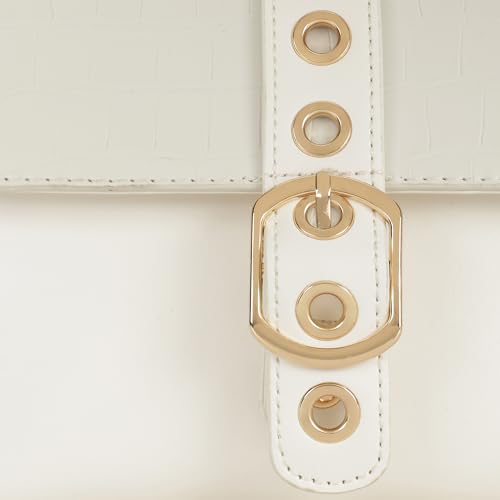 BuckleUp White Sling | Faux-Leather Women’s bag | Sling with Croco-Textured Flap & Buckle Closure
