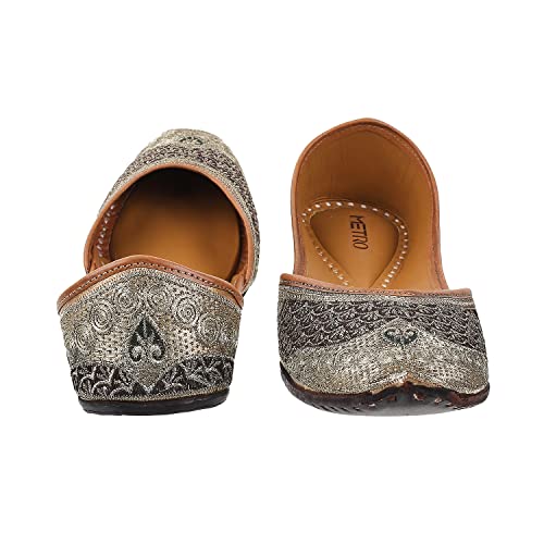 Metro Womens Beaded Gun Metal Mojaris (Size (6 UK (39 EU))