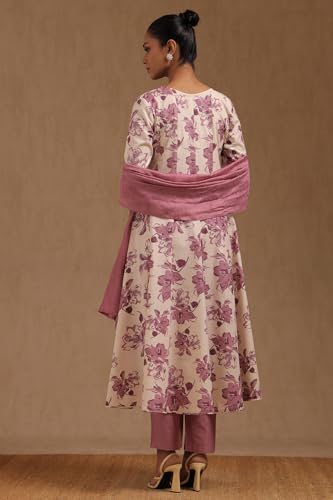Soch Womens Onion Pink Pure Cotton Floral Print Suit Set Cutdana