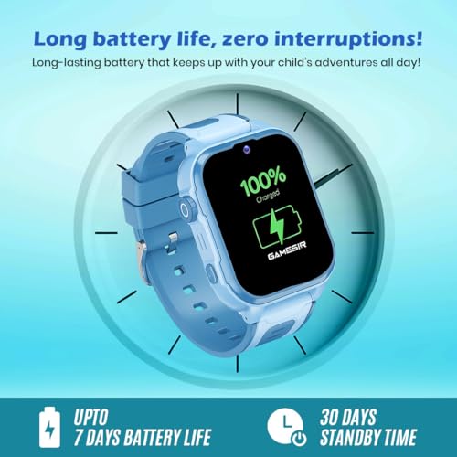 GameSir Safeguard Kids Smart Watch 5G/4G with SIM Calling, 800mAh Battery, GPS Tracker, SOS Alerts, Video Calling, Face Unlock, Voice Chat, Games, IP67 Waterproof (Blue)
