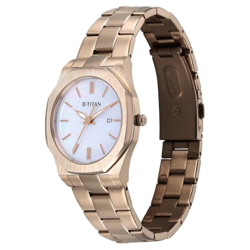 Titan Workday Wonders Quartz Analog with Date Mother of Pearl Dial Stainless Steel Strap Watch for Women