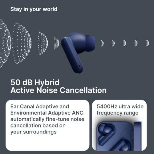 CMF by Nothing Buds 2 Plus with 50dB Hybrid ANC| Hi-Res + LDAC| Spatial Audio| 6HD Mic| 61.5Hrs Bluetooth in Ear Headset (Blue, in the Ear)