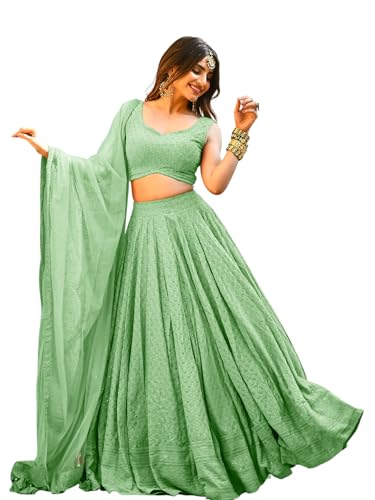 Zeel Clothing Women's Sequins Thread Embroidered Georgette Lehenga Choli With Dupatta (5124-Women-Lehenga-Choli-Latest,Free size) (Mint Green)